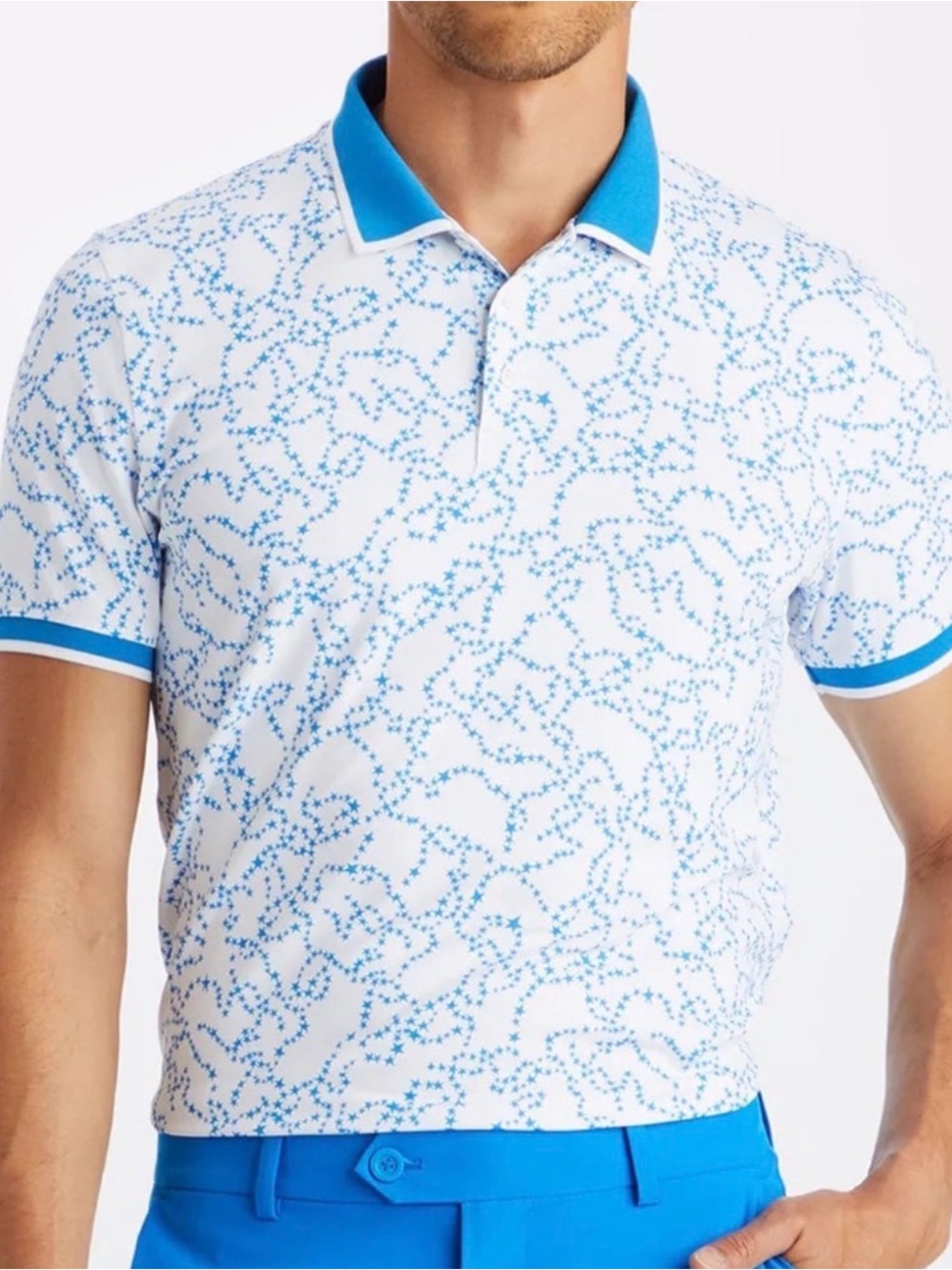 NWT G/FORE Blue and White Star Pattern Polo Men’s Small 4th of July Golf Shirt